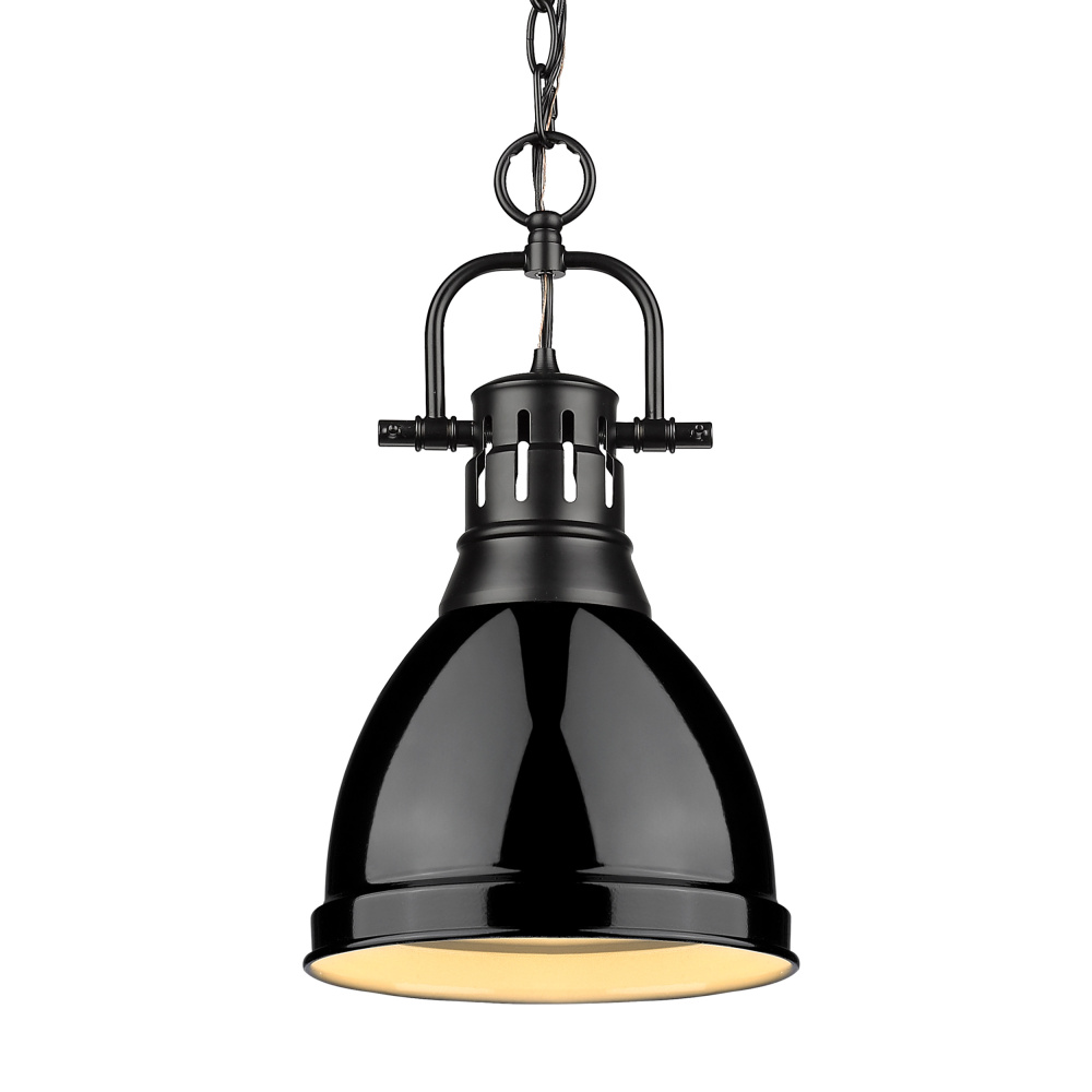 Yep by Golden Lighting Duncan 1-light 9in Chain Hung Pendant in Matte Black and Black shade